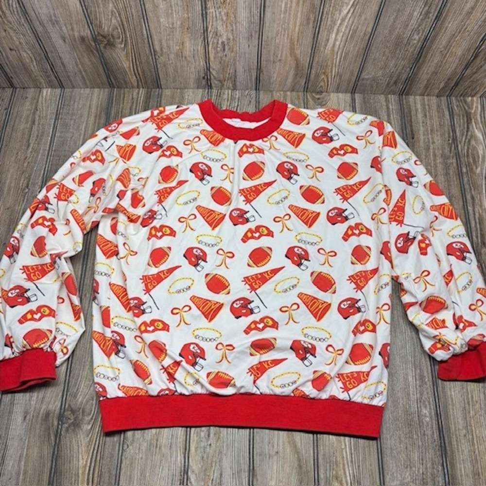 June+Grey Kansas City Football Sweatshirt Womens Large KC Red Yellow Pullover